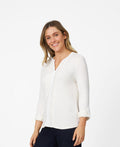 Cable and Gauge Womens Lace Trim Henley Top - Whisper White, large by Vanessa Jane