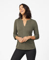 Cable and Gauge Womens Pintuck Pleat Henley Top - Dry Oregano, Small