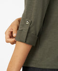 Cable and Gauge Womens Pintuck Pleat Henley Top - Dry Oregano, Small by Vanessa Jane
