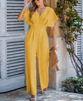 Cupshe Womens V-Neck Short Sleeve Straight Leg Jumpsuit by Vanessa Jane