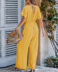 Cupshe Womens V-Neck Short Sleeve Straight Leg Jumpsuit by Vanessa Jane