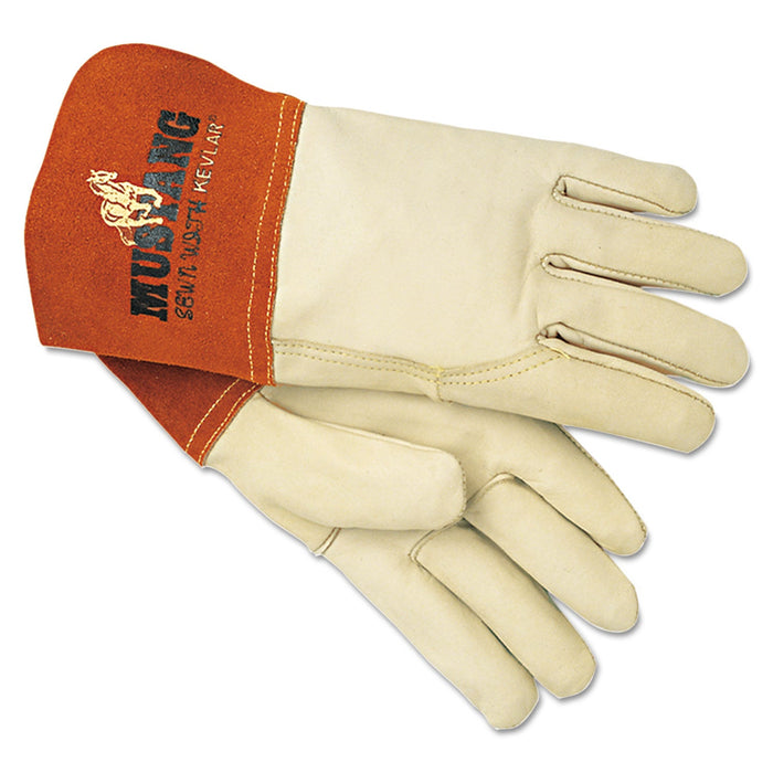 MCR Mustang MIG/TIG Leather Welding Gloves, White/Russet, Large, 12 Pairs