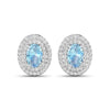 Genuine Aquamarine and Diamond Halo Stud Earrings