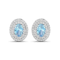 Genuine Aquamarine and Diamond Halo Stud Earrings by Fine Color Jewels