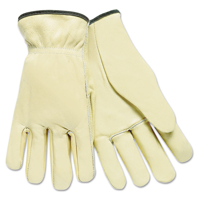 MCR Full Leather Cow Grain Driver Gloves, Tan, Large, 12 Pairs