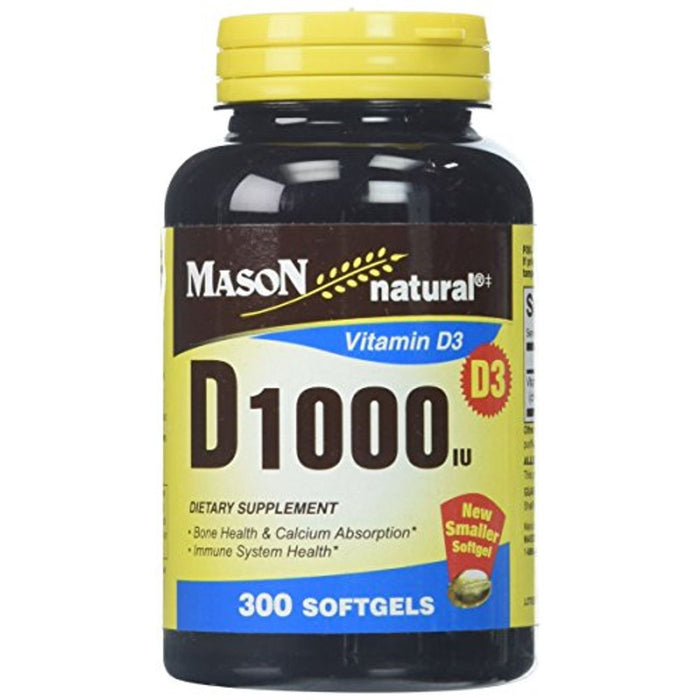 Mason Natural® Vitamin D3 1000 IU – Bone & Immune Support (300 Softgels) by Pasteur Pharmacy
