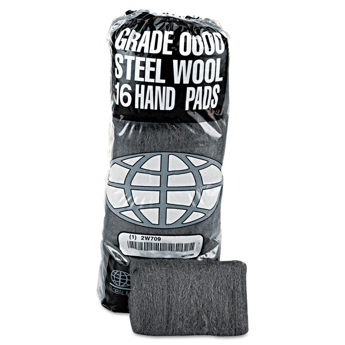 GMT Industrial-Quality Steel Wool Hand Pads, #0000 Super Fine, Steel Gray, 16 Pads/Sleeve, 12 Sleeves/Carton