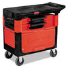 Rubbermaid Trades Cart with Locking Storage Area, Plastic, 2 Shelves, 2 Drawers, 330 lb Capacity, 19.25" x 38" x 33.38", Black