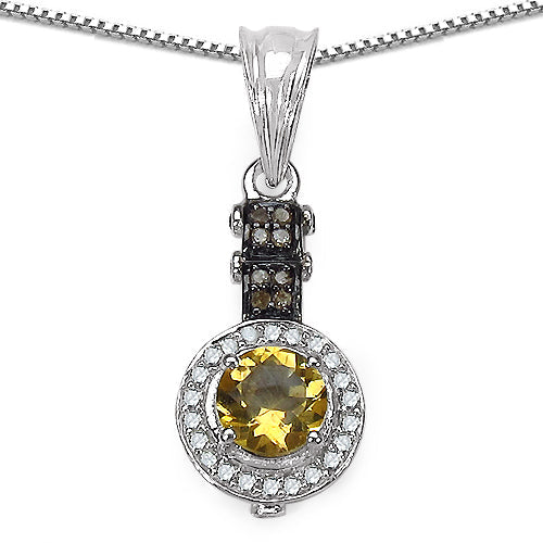 1.00 Carat Genuine Citrine, Champagne Diamond & White Diamond .925 Sterling Silver Pendant by Bids.com