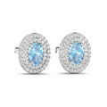 Genuine Aquamarine and Diamond Halo Stud Earrings by Fine Color Jewels