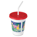 Dart Plastic Kids' Cups with Lids/Straws, 12 oz, Jungle Print, 250 Cups, 250 Lids, 250 Straws/Carton