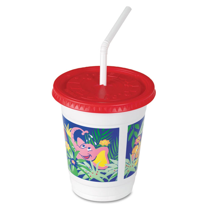 Dart Plastic Kids' Cups with Lids/Straws, 12 oz, Jungle Print, 250 Cups, 250 Lids, 250 Straws/Carton