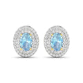 Genuine Aquamarine and Diamond Halo Stud Earrings by Fine Color Jewels