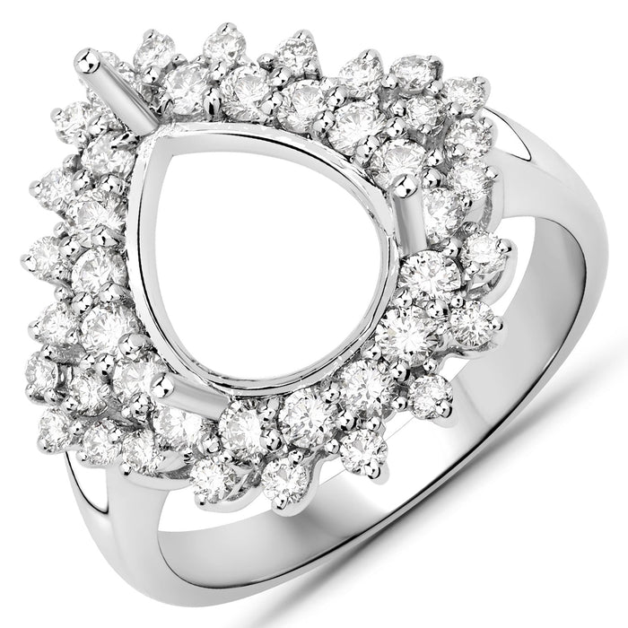 0.89 Carat Genuine White Diamond 14K White Gold Semi Mount Ring - holds 11x9mm Pear Gemstone by Bids.com