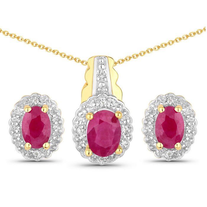 Sterling Silver Natural Ruby Jewelry Set by Fine Color Jewels
