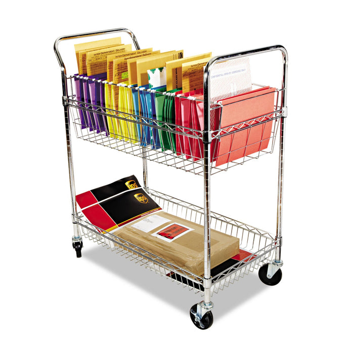 Alera Carry-all Mail Cart, Metal, 1 Shelf, 1 Bin, 34.88" x 18" x 39.5", Silver