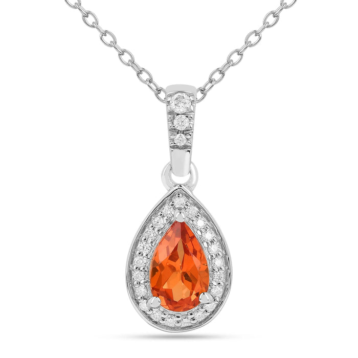 Peach sapphire Teardrop Pendant Necklace by Fine Color Jewels