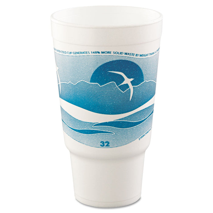 Dart Horizon Hot/Cold Foam Drinking Cups, 32 oz, Teal/White, 16/Bag, 25 Bags/Carton