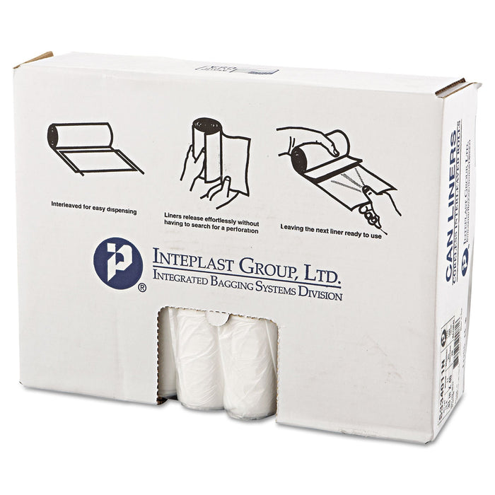Inteplast Group High-Density Interleaved Commercial Can Liners, 33 gal, 11 microns, 33" x 40", Clear, 500/Carton