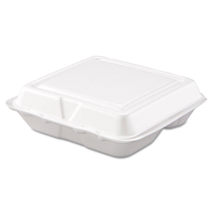 Dart Foam Hinged Lid Containers, 3-Compartment, 7.5 x 8 x 2.3, White, 200/Carton