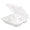 Dart Foam Hinged Lid Containers, 3-Compartment, 7.5 x 8 x 2.3, White, 200/Carton