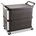 Rubbermaid Xtra Utility Cart with Enclosed Back/End Panels, Plastic, 3 Shelves, 300 lb Capacity, 20" x 40.63" x 37.8", Black