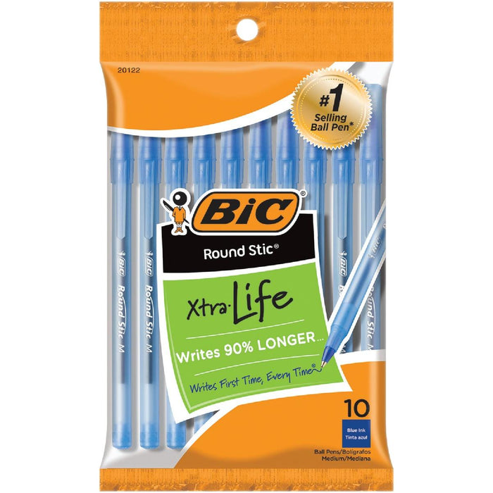 BIC Round Stic Grip Ballpoint Pens - 120 Count (12 Packs of 10) - Blue Ink by Pasteur Pharmacy