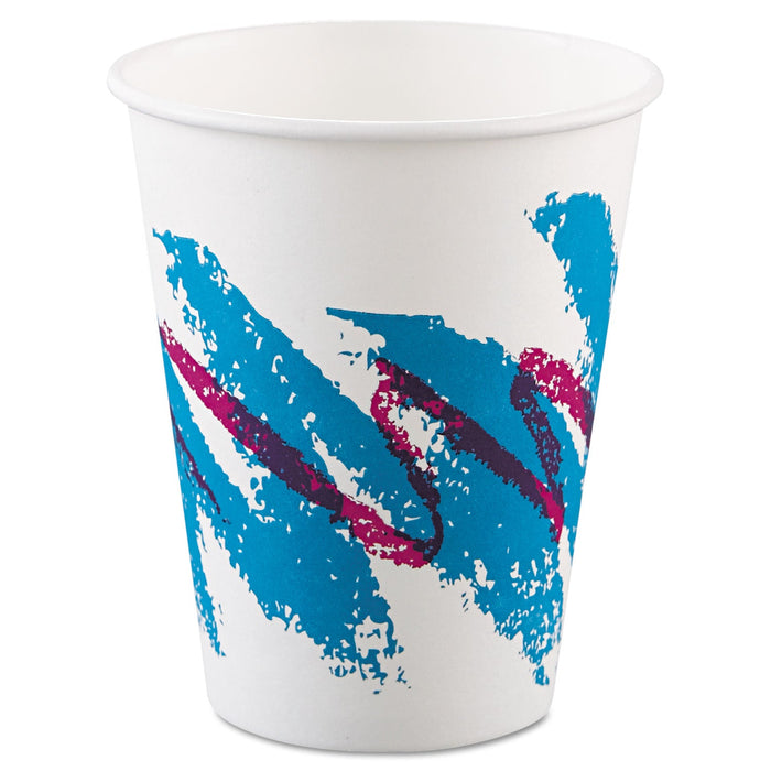 Dart Jazz Paper Hot Cups, 8 oz, White/Green/Purple, 50/Bag, 20 Bags/Carton