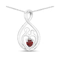 0.14 CTTW Heart Red Garnet Prong Silver Mom Infinity Pendant Necklace by Fine Color Jewels