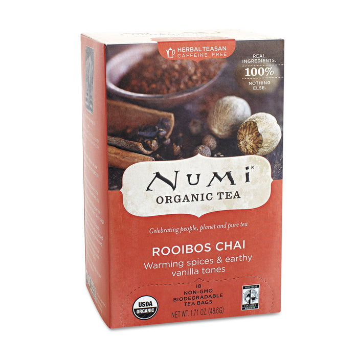 Numi Organic Teas and Teasans, 1.71 oz, Rooibos Chai, 18/Box