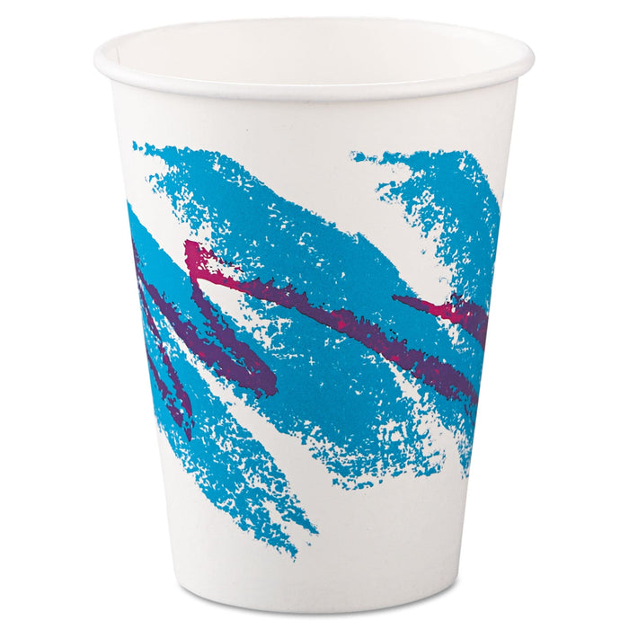 Dart Jazz Paper Hot Cups, 12 oz, White/Green/Purple, 50/Bag, 20 Bags/Carton