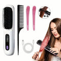 Portable Wireless Hair Straightener Comb – USB Rechargeable, 3-Speed, Negative Ion by DailySale