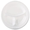 Dart Laminated Foam Dinnerware, Plate, 3-Compartment, 10.25" dia, White, 125/Pack, 4 Packs/Carton