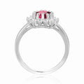 0.94 Ct Heart Red Lab Created Ruby Prong Silver Halo Ring by Fine Color Jewels
