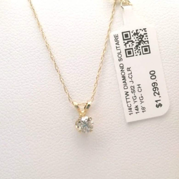 1/4CTTW $4000 Genuine Diamond Solitaire Pendant Necklace 14K Yellow Gold Solid 18" by DailySale