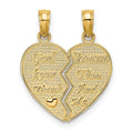 14k Gold 2-Piece Break-Apart Heart Charm Pendant by Fine Color Jewels