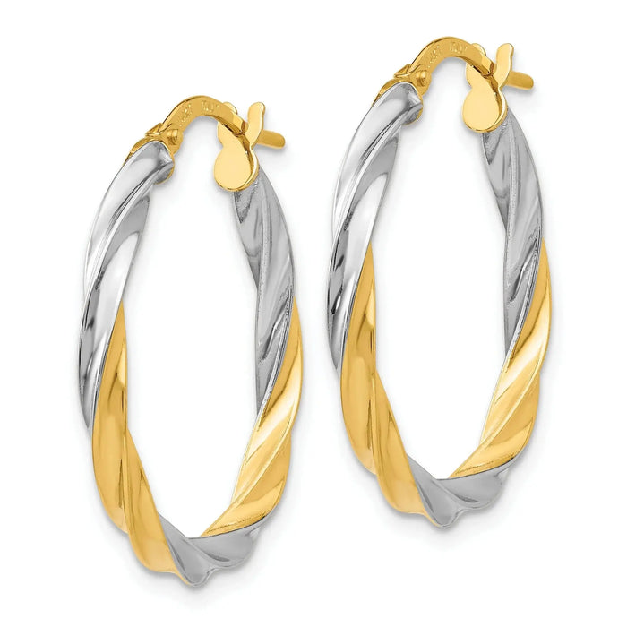 14K Gold and Rhodium Twisted Hoop Earrings by Fine Color Jewels
