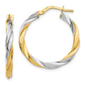 14K Gold and Rhodium Twisted Hoop Earrings by Fine Color Jewels