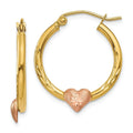 14K Gold and Rose Heart Hoop Earrings by Fine Color Jewels