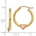 14K Gold and Rose Heart Hoop Earrings by Fine Color Jewels