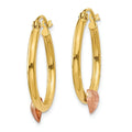 14K Gold and Rose Heart Hoop Earrings by Fine Color Jewels