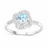 14K Gold Aquamarine Diamond Halo Pave Ring