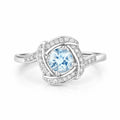 14K Gold Aquamarine Diamond Halo Pave Ring by Fine Color Jewels