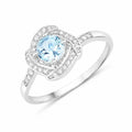14K Gold Aquamarine Diamond Halo Pave Ring by Fine Color Jewels