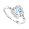 14K Gold Aquamarine Diamond Halo Pave Ring by Fine Color Jewels
