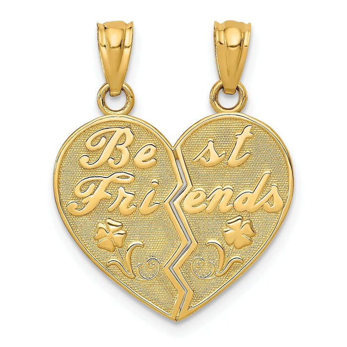 14k Gold BEST FRIENDS Heart Break-Apart Pendant by Fine Color Jewels