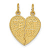 14k Gold BEST SISTER Break-apart Heart Charm Pendant