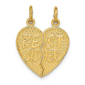14k Gold BEST SISTER Break-apart Heart Charm Pendant by Fine Color Jewels