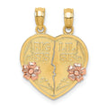 14k Gold BIG SIS-LIL SIS Break-apart Heart Charm Pendant by Fine Color Jewels
