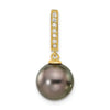 14k Gold Black Tahitian Pearl and Diamond Dangle Pendant
